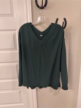 Anrabess V-Neck Ribbed Top - Dark Green